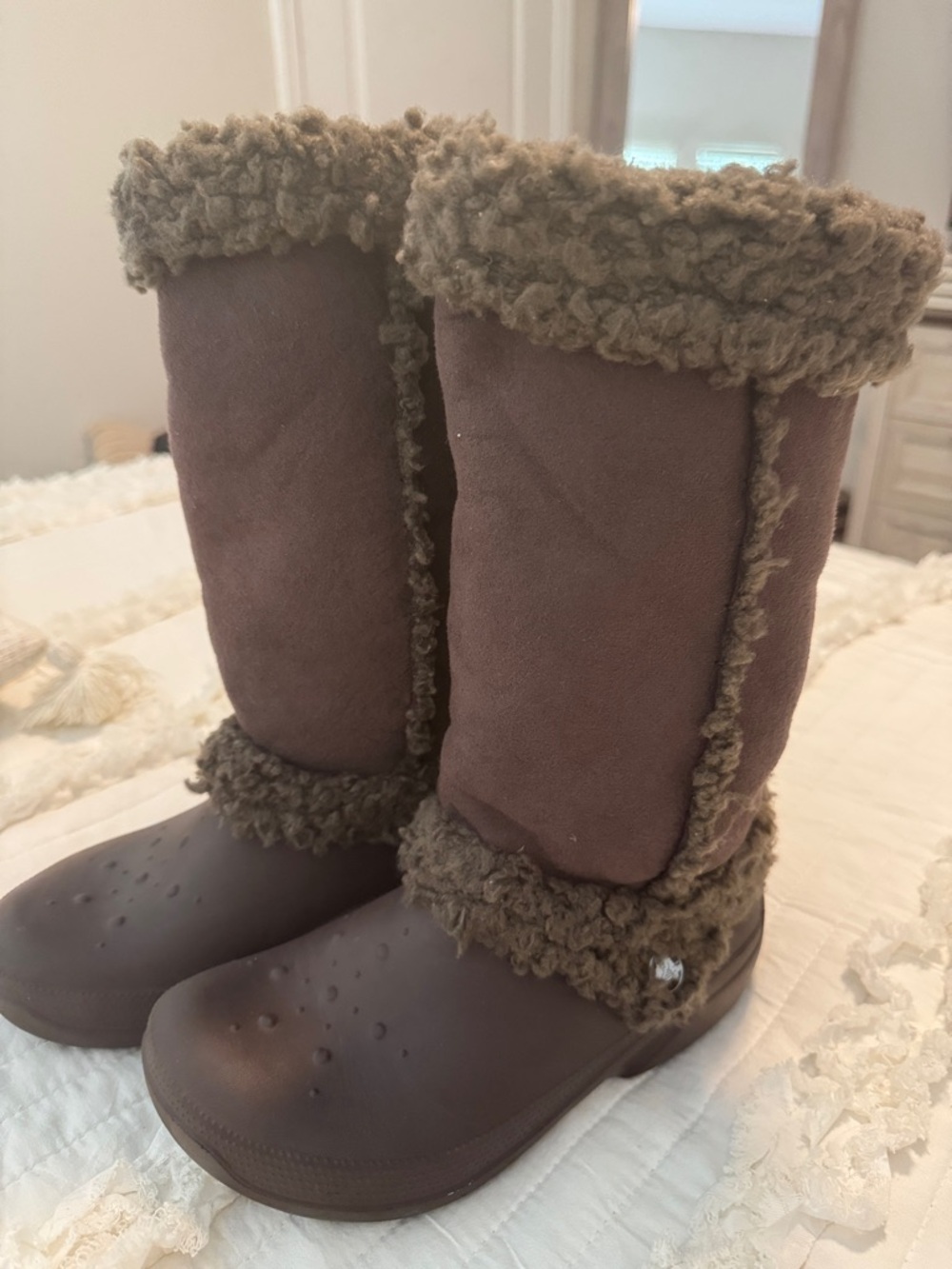 CROCS Brown Faux-Shearling Lining/Trim Boots
